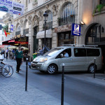 Car Parking is difficult in France with a big van, roof racks and boats!